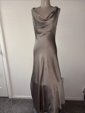 Zara Taupe Satin style Cowl Neck Maxi Dress